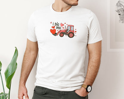 brand:Bella Canvas|color:White|Funny Excavator Valentine 4 Graphic T-Shirt
