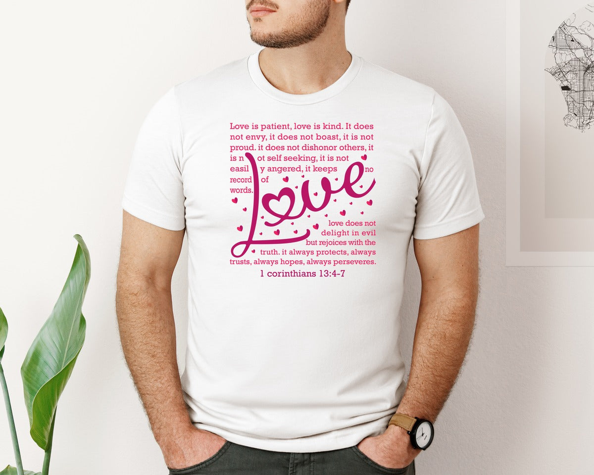 brand:Bella Canvas|color:White|Love Is Patient Valentine Heart 12 Graphic T-Shirt