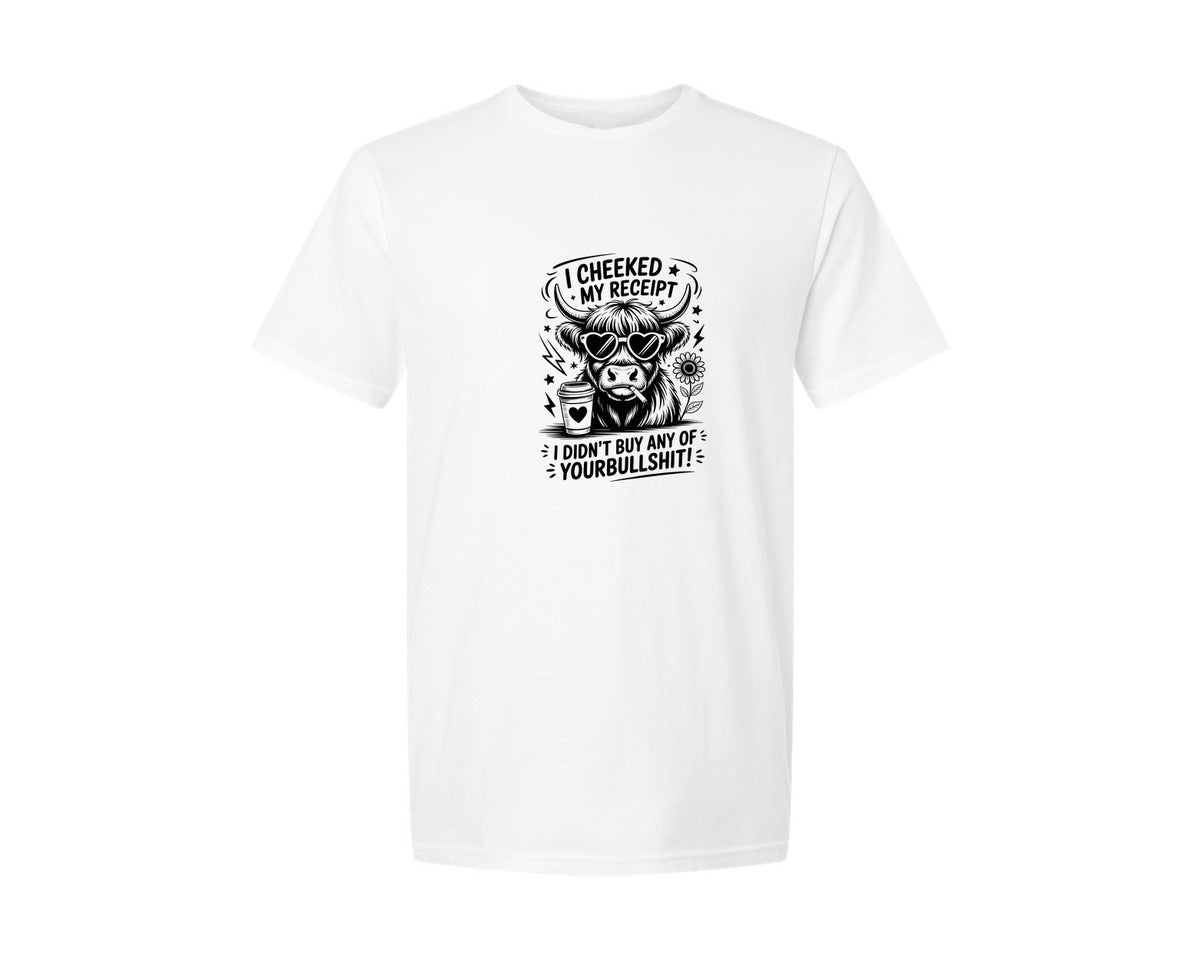 brand:Generic|color:White|Funny Cow Bullshit Snarky Highland Cow Graphic T-Shirt