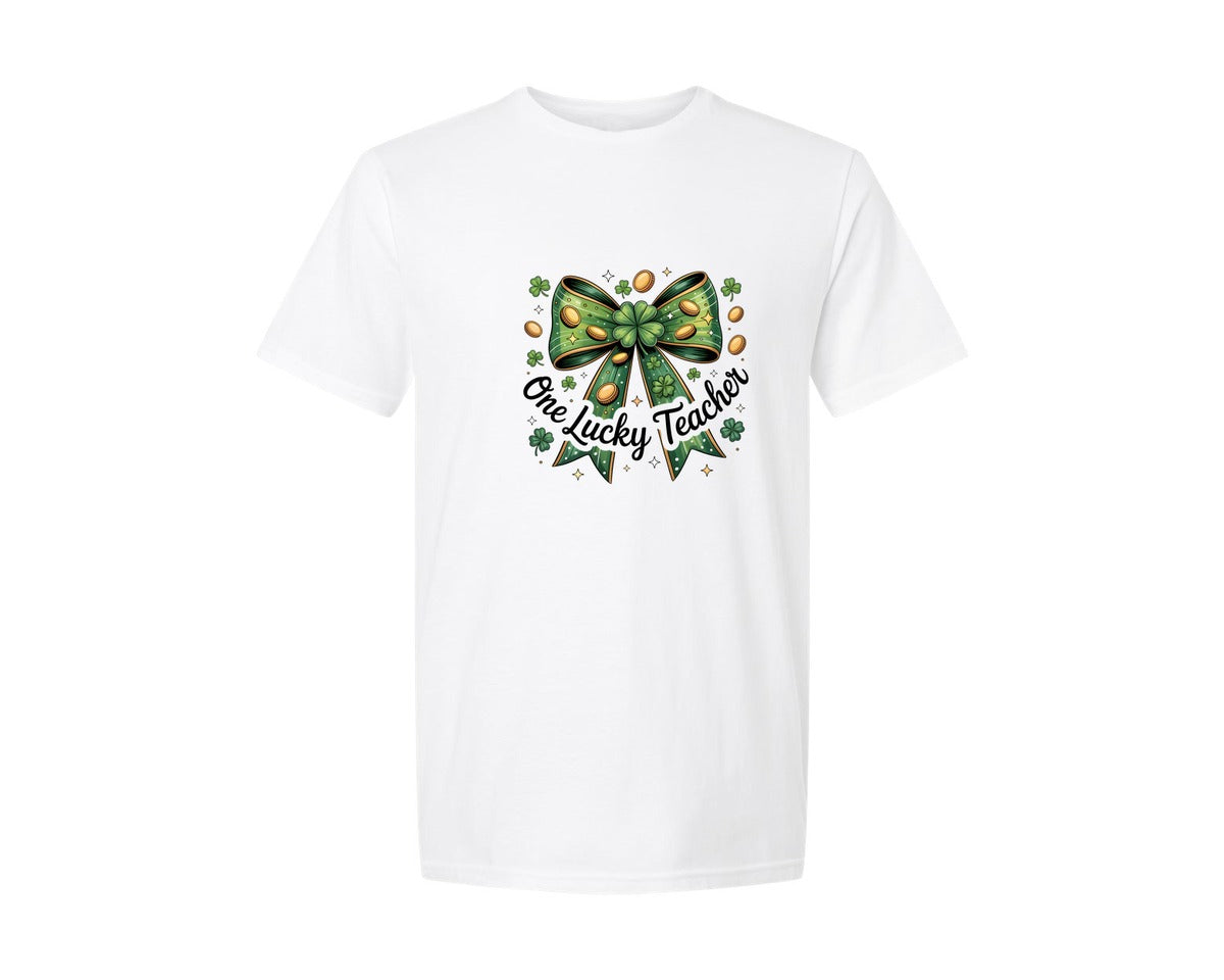 brand:Generic|color:White|One Lucky Teacher St Patricks Day 13 Graphic T-Shirt