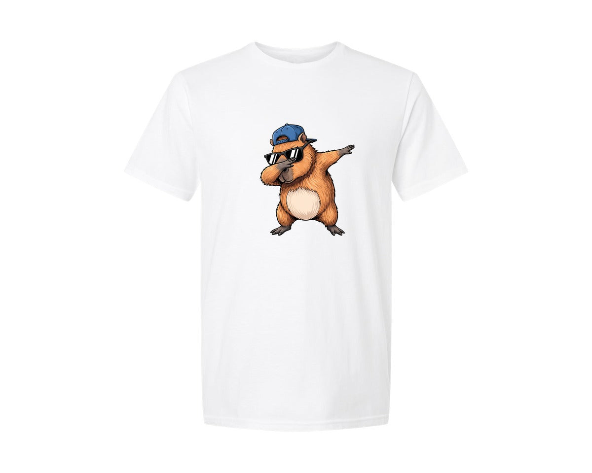 brand:Generic|color:White|Cool Dabbing Capybara Sunglasses Graphic T-Shirt
