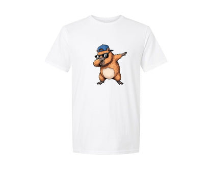 brand:Generic|color:White|Cool Dabbing Capybara Sunglasses Graphic T-Shirt