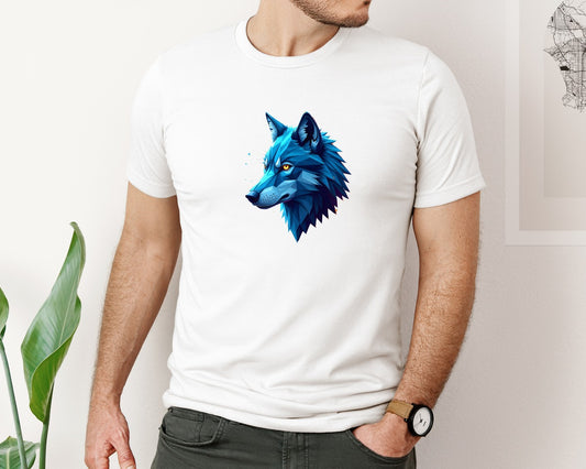 Blue Geometric Wolf Head T Shirt Design Graphic T-Shirt