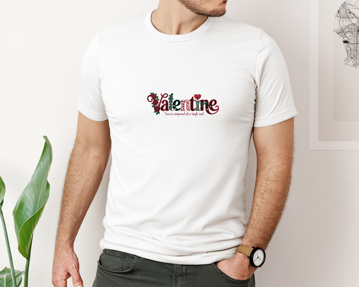 brand:Bella Canvas|color:White|Vintage Rose Valentine Faux Embroidery Graphic T-Shirt