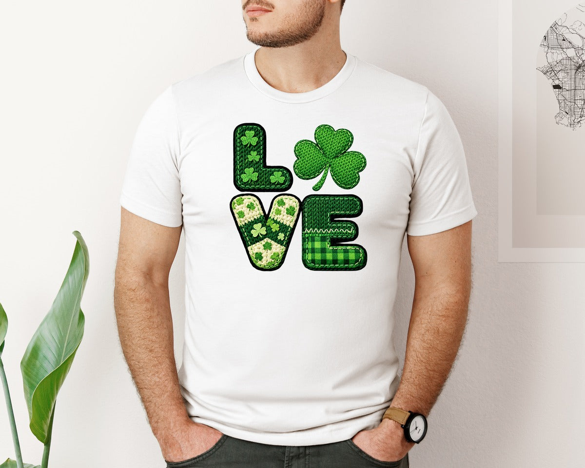 brand:Bella Canvas|color:White|Crochet St Patricks Day Love Graphic T-Shirt