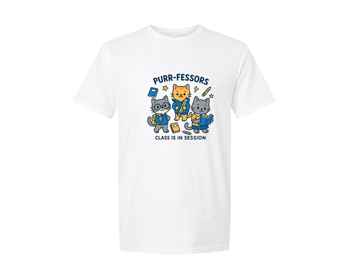 brand:Generic|color:White|Purr Fessors Academic Cat Graphic T-Shirt