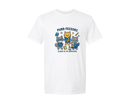 brand:Generic|color:White|Purr Fessors Academic Cat Graphic T-Shirt