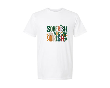 brand:Generic|color:White|Faux Yarn Soberish And Irish Beer Graphic T-Shirt