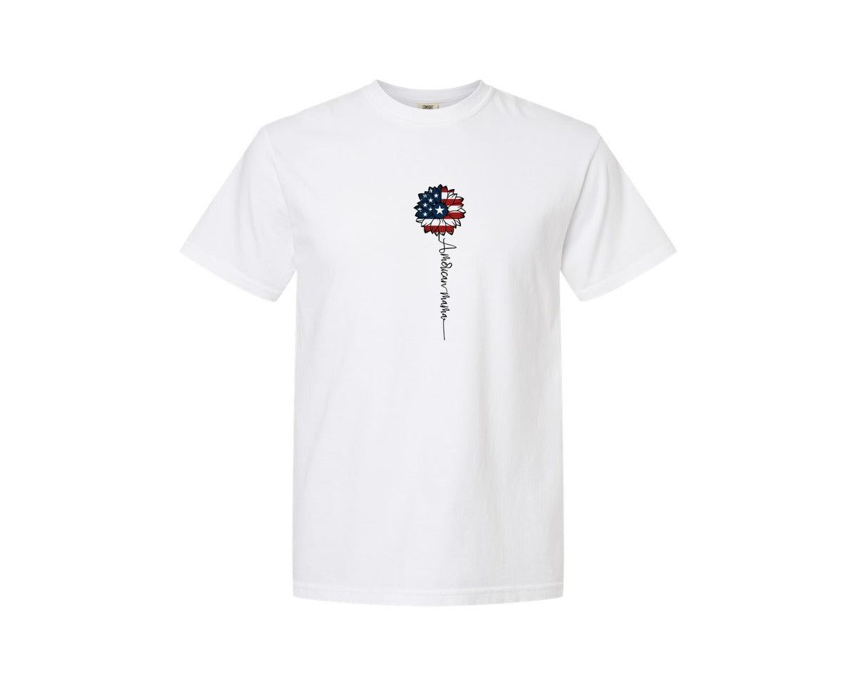 brand:Comfort Colors|color:White|American Mama Sunflower 4Th Of July Graphic T-Shirt