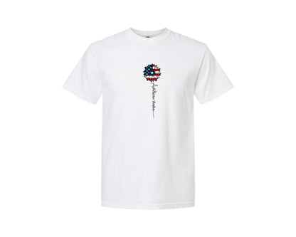 brand:Comfort Colors|color:White|American Mama Sunflower 4Th Of July Graphic T-Shirt