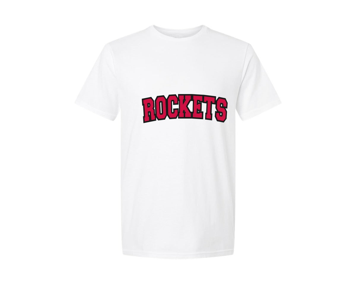 brand:Generic|color:White|Rockets Varsity Curved Red Black Graphic T-Shirt