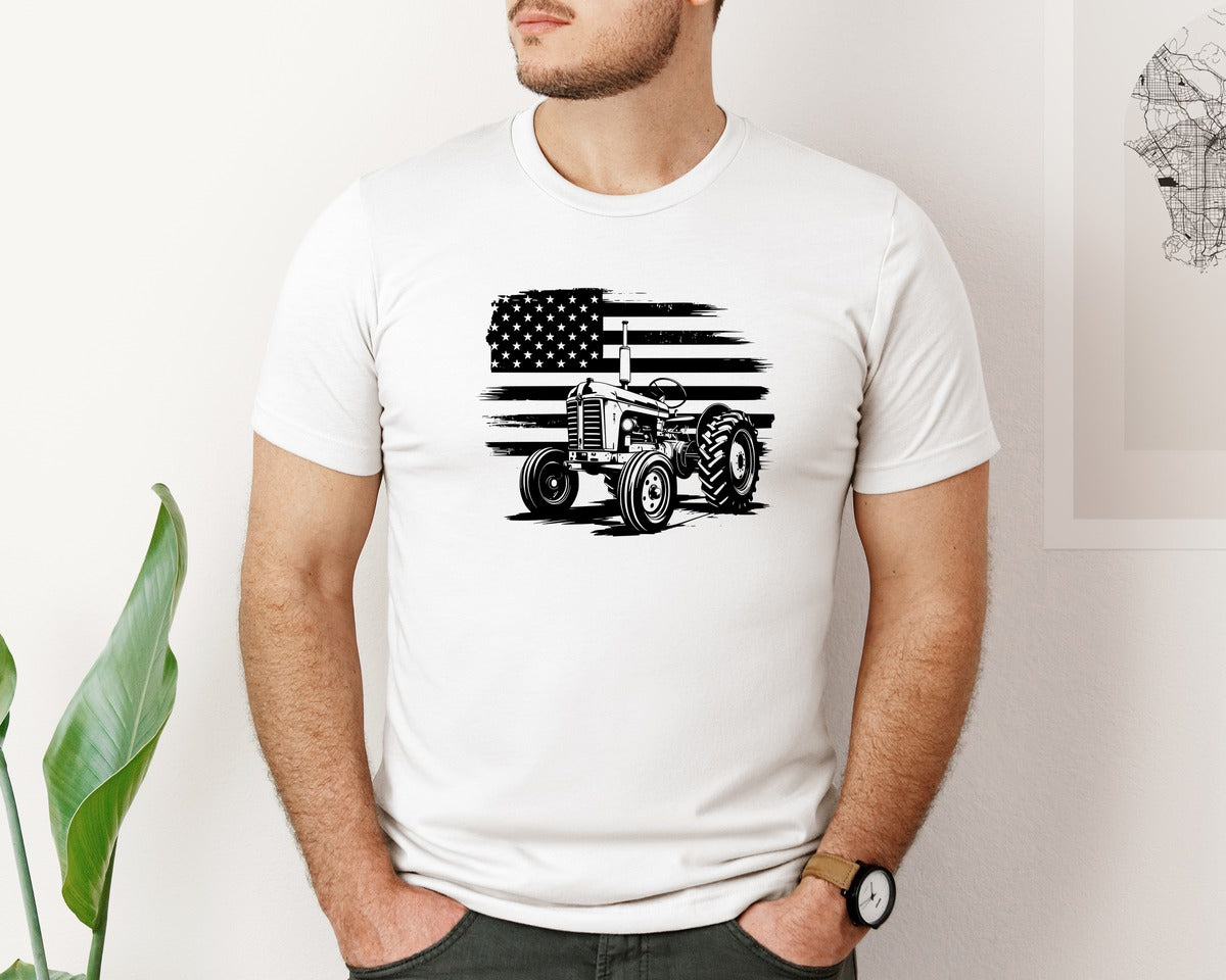 brand:Bella Canvas|color:White|Tractor Flag Vector T Shirt Design Graphic T-Shirt