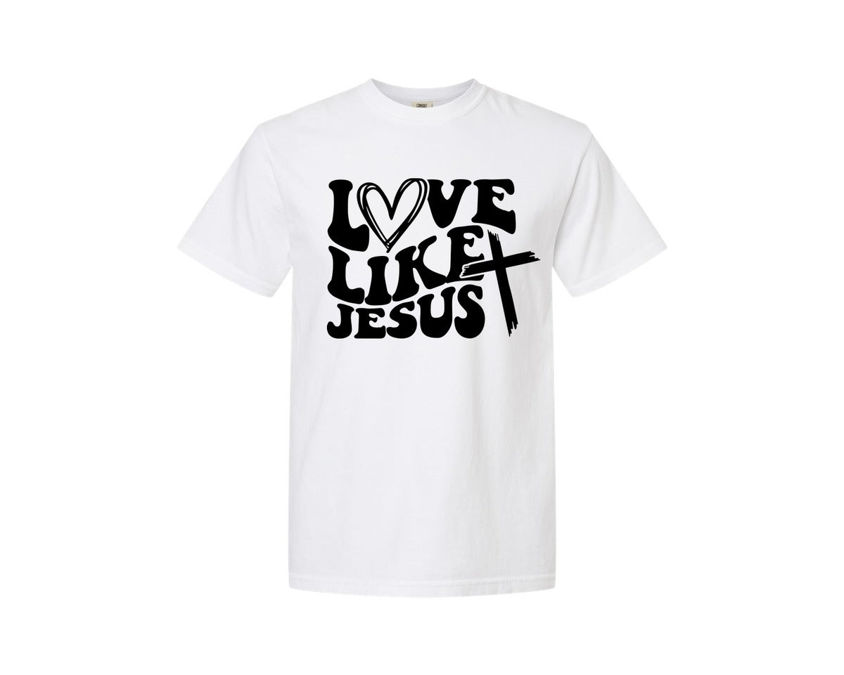 brand:Comfort Colors|color:White|Love Like Jesus Wavy 2 Graphic T-Shirt