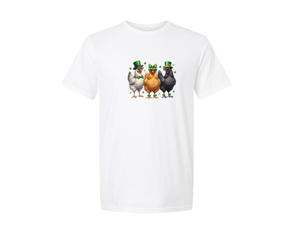 brand:Generic|color:White|Funny St Patricks Day Chickens Graphic T-Shirt