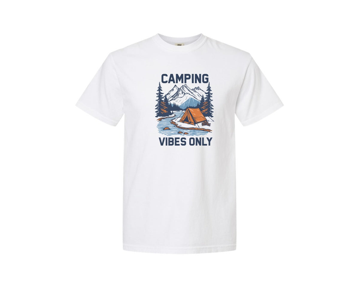 brand:Comfort Colors|color:White|Camping Vibes Only Outdoor Adventure Tee Graphic T-Shirt