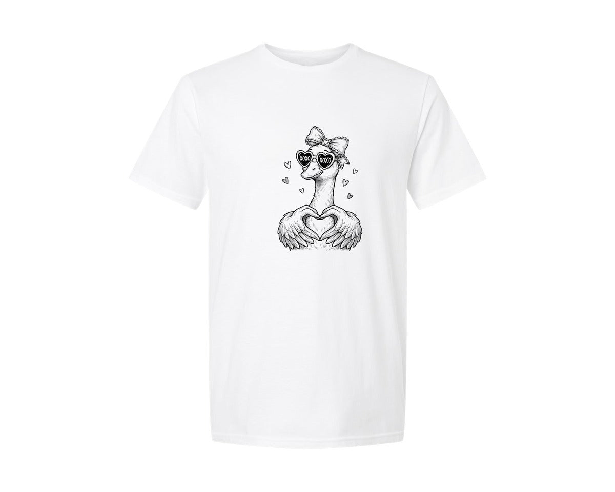 brand:Generic|color:White|Cute Goose Love Xoxo Valentine Graphic T-Shirt