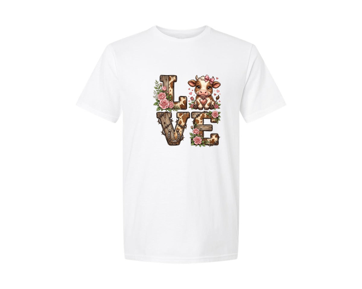 brand:Generic|color:White|Love Highland Cow Valentine Tshirt 2 Graphic T-Shirt