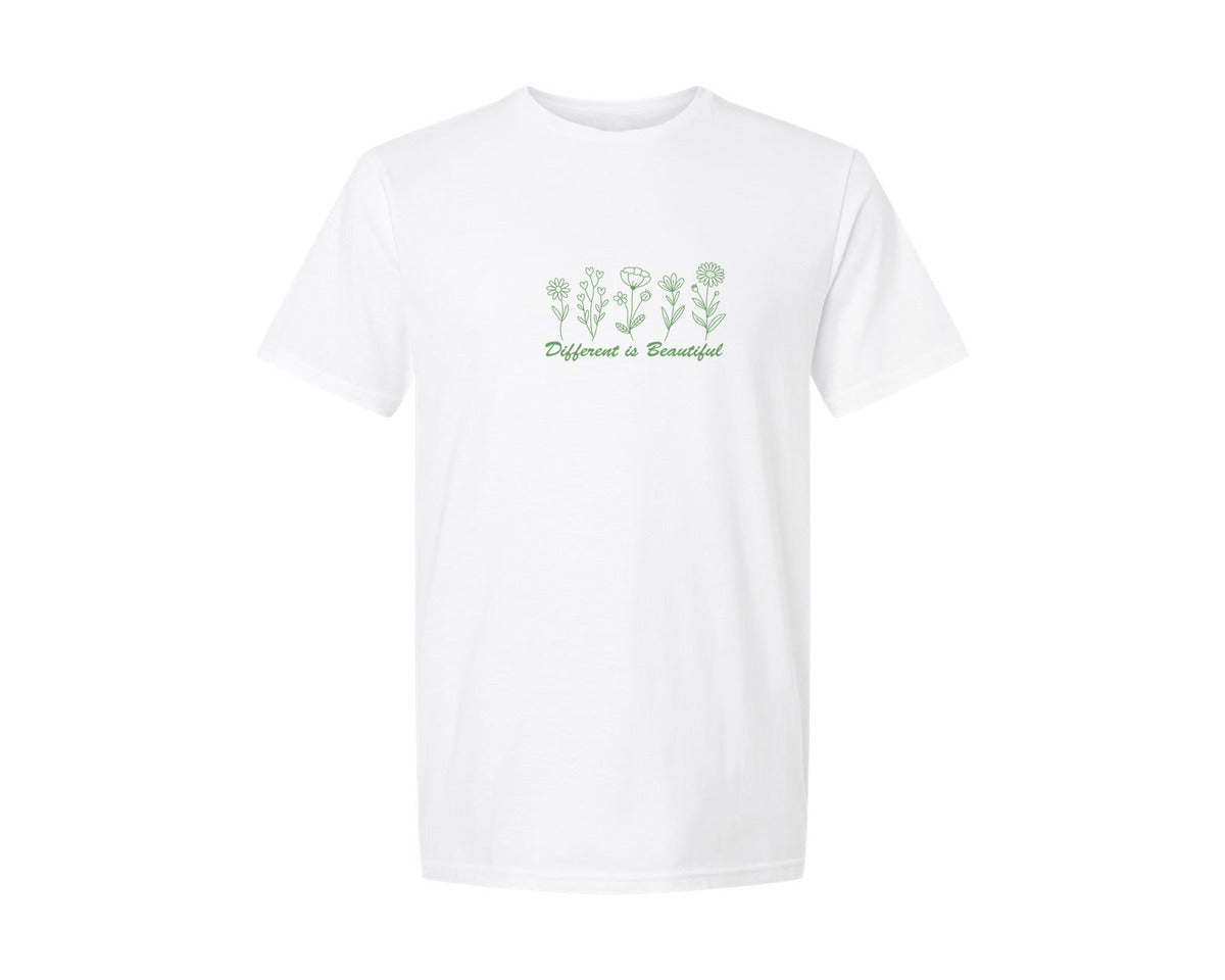 brand:Generic|color:White|Different Is Beautiful Wildflowers Graphic T-Shirt