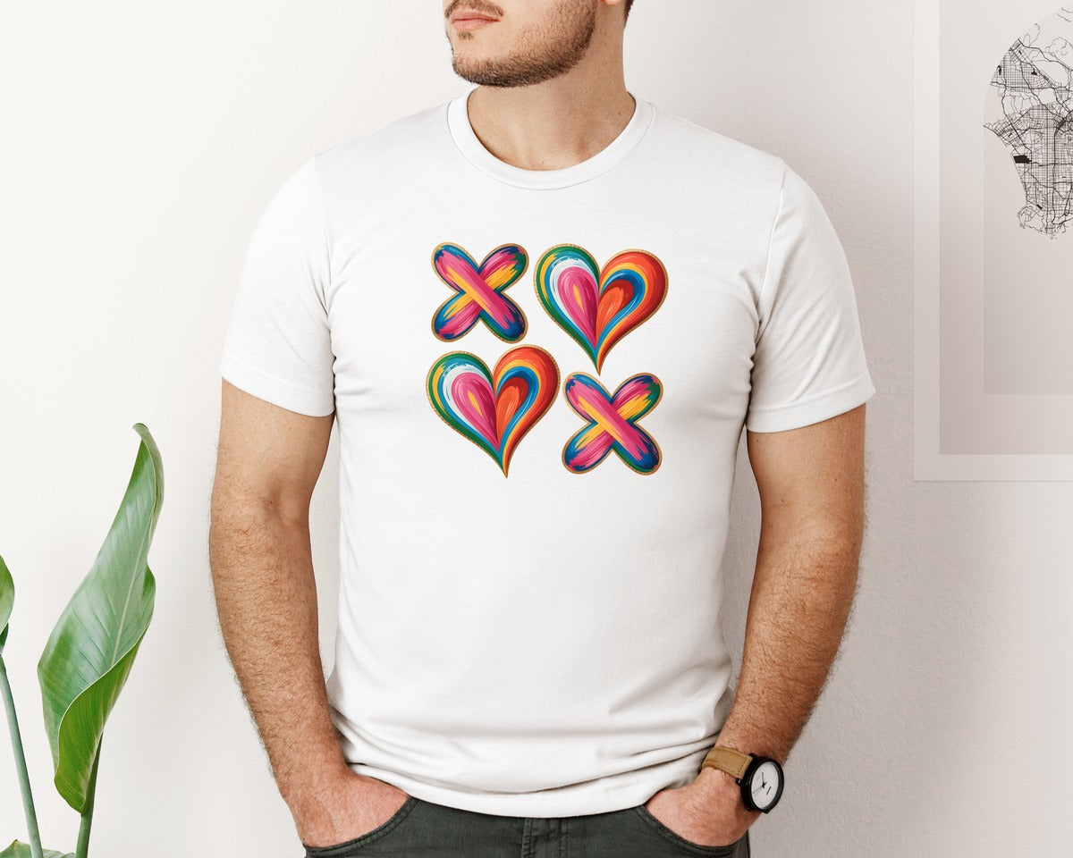 brand:Bella Canvas|color:White|Valentine Abstract Heart Valentines 2 Graphic T-Shirt