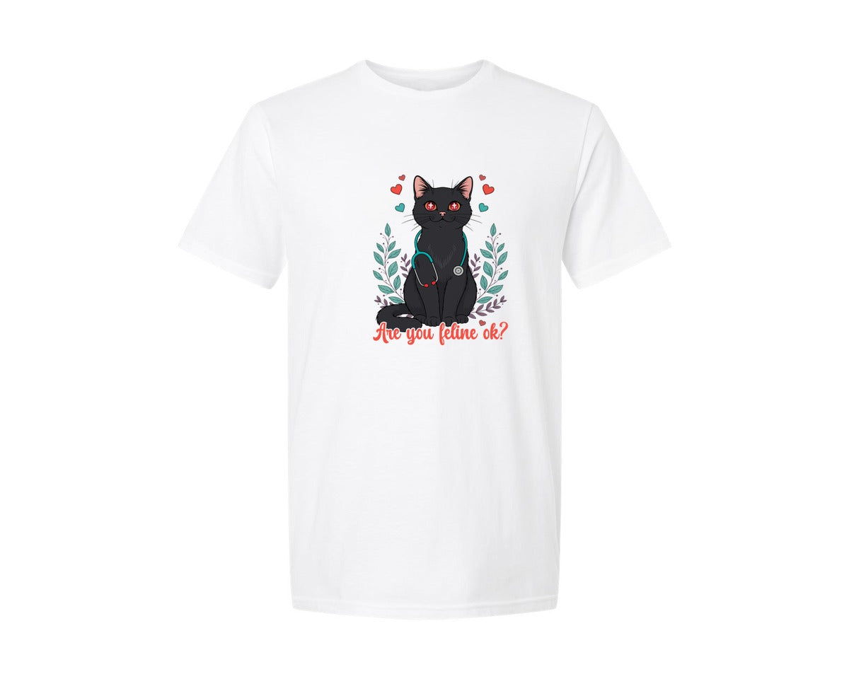 brand:Generic|color:White|Are You Feline Ok Cat Nurse T Shirt Graphic T-Shirt