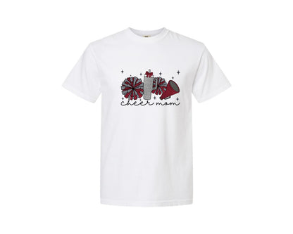 brand:Comfort Colors|color:White|Cheer Mom Glitter Cheerleading Graphic T-Shirt