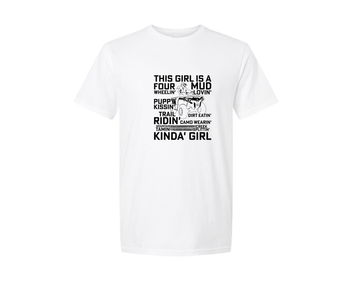 brand:Generic|color:White|This Girl Is A Four Wheeling 4 Wheeler Graphic T-Shirt