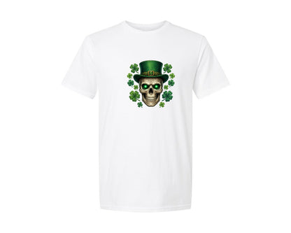brand:Generic|color:White|St Patricks Skull With Shamrocks Graphic T-Shirt