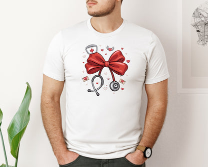 brand:Bella Canvas|color:White|Preppy Nurse Valentine Pngvalentine Graphic T-Shirt