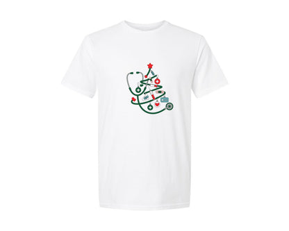brand:Generic|color:White|Stethoscope Christmas Tree Nurse Design Graphic T-Shirt
