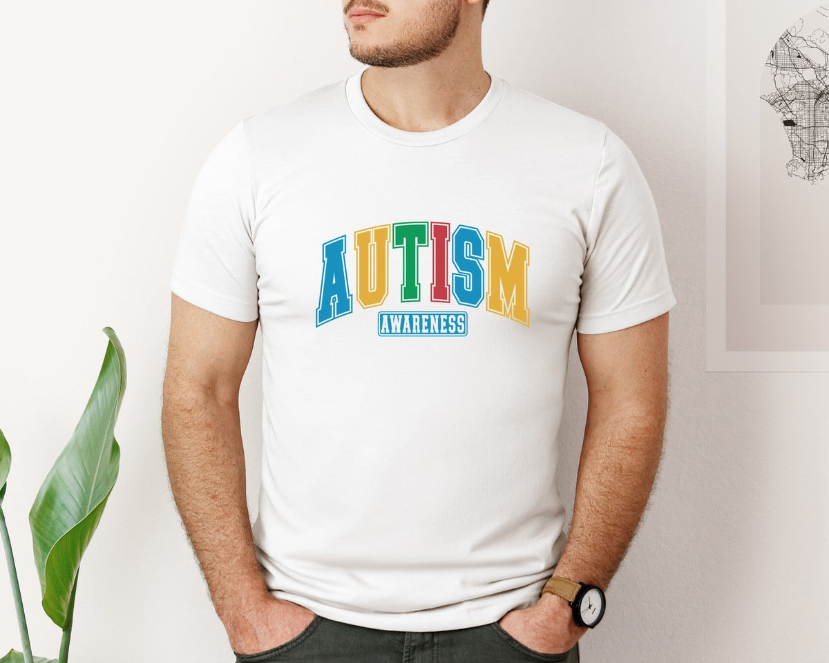 brand:Bella Canvas|color:White|Autism Awareness Autism Mom Varsity Graphic T-Shirt
