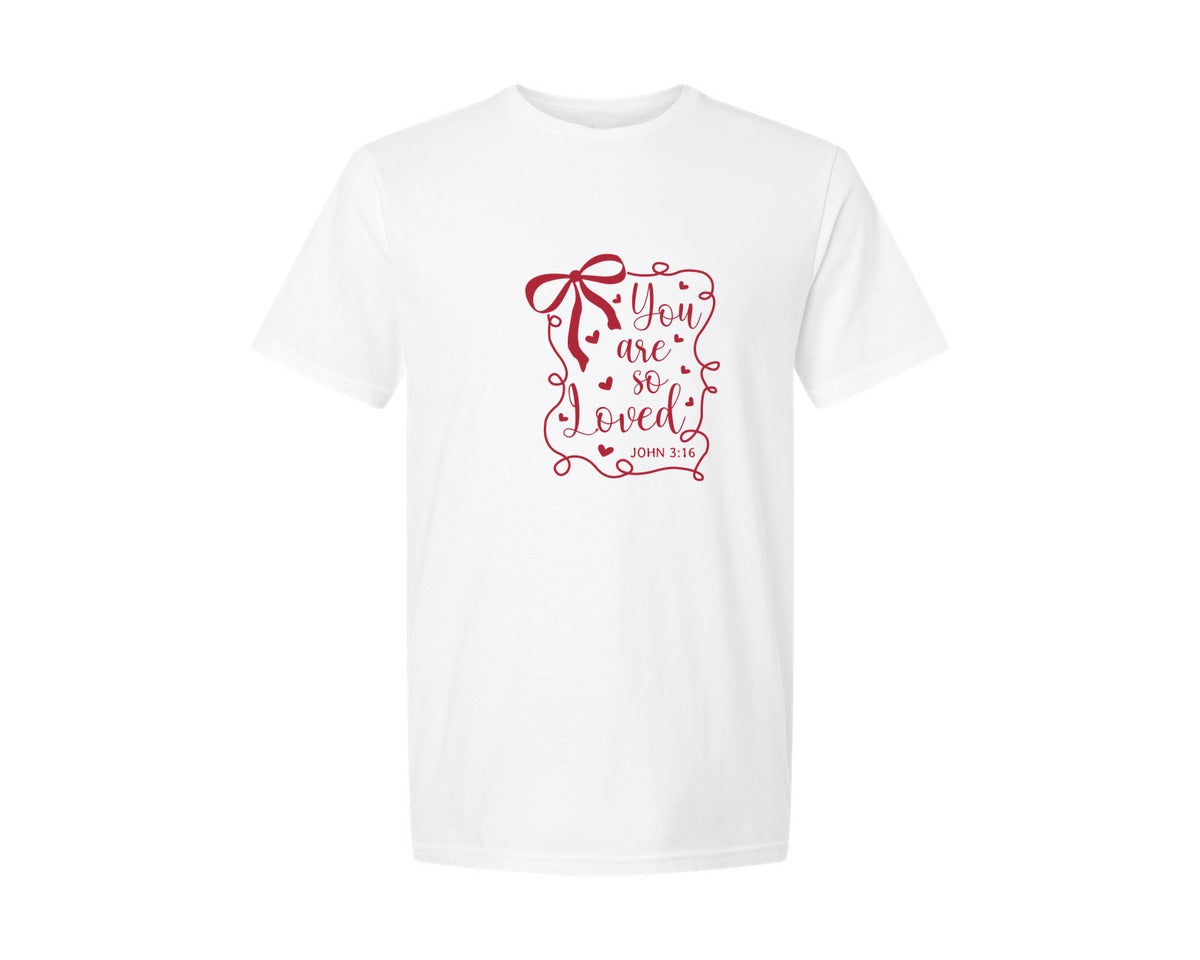 brand:Generic|color:White|Coquette Bow You Are So Loved John Graphic T-Shirt