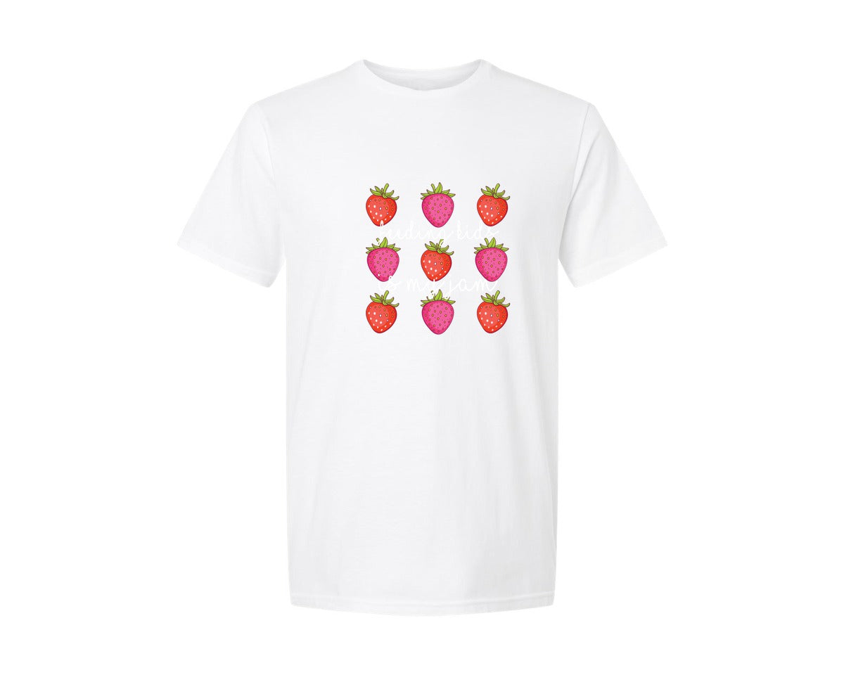 brand:Generic|color:White|Feeding Kids Is My Jam Strawberry Graphic T-Shirt