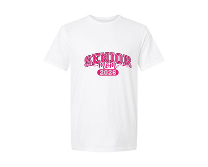 brand:Generic|color:White|Bold Pink Senior Mom 2026 Graphic T-Shirt
