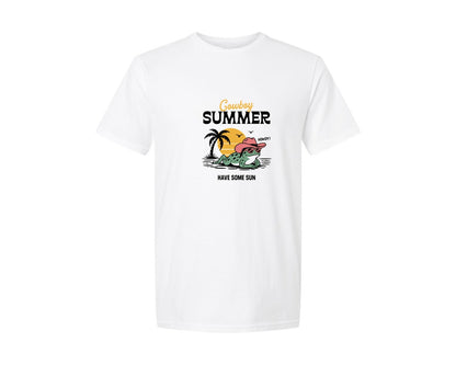 brand:Generic|color:White|Funny Western Summer Cowboy Frog Graphic T-Shirt