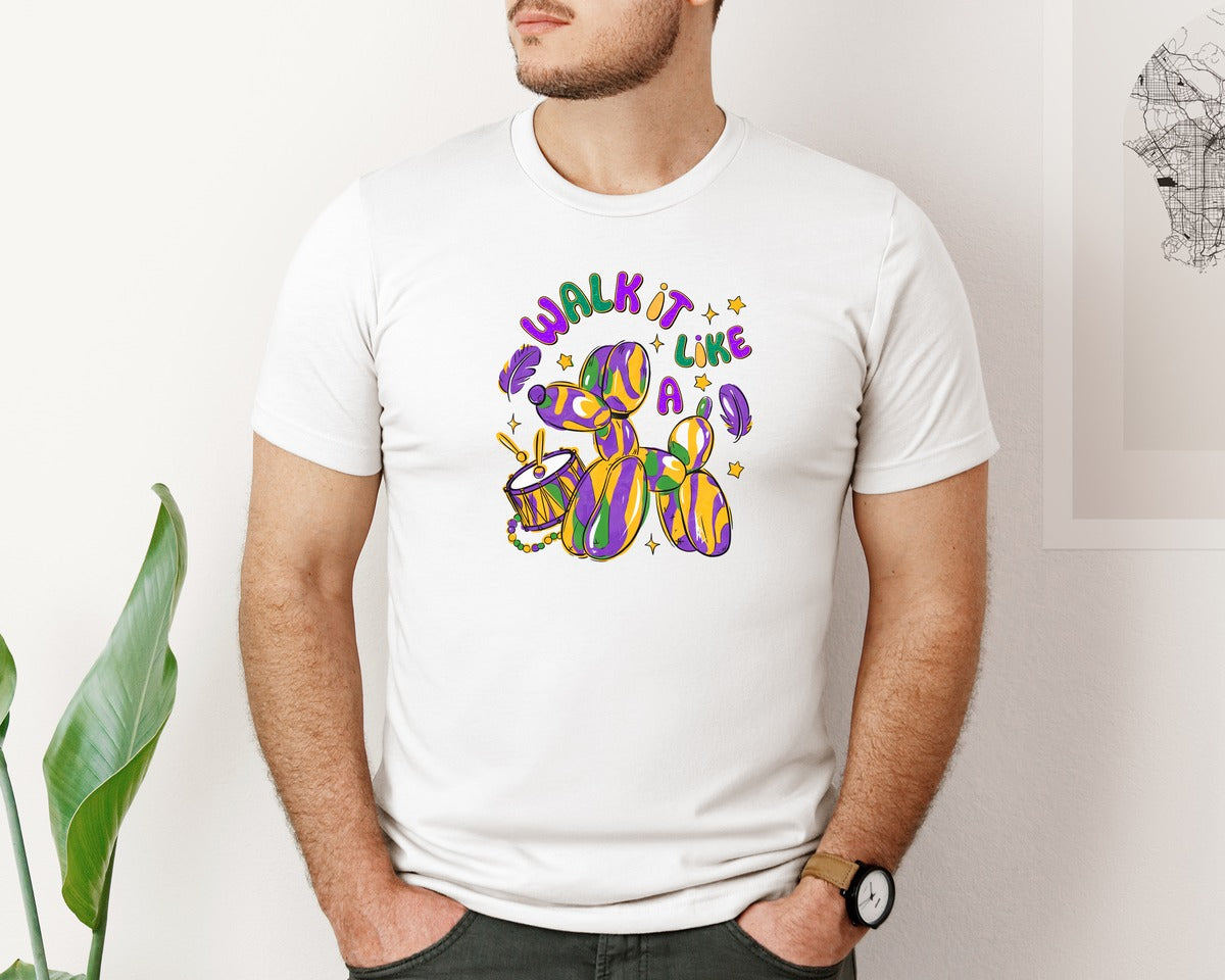 brand:Bella Canvas|color:White|Walk It Like A Dog Mardi Gras 3 Graphic T-Shirt