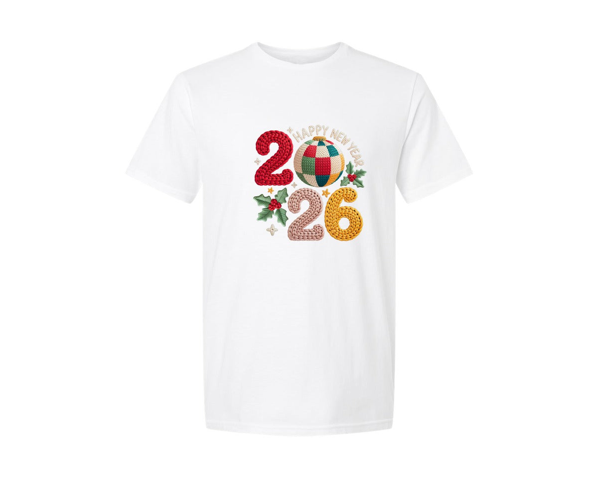 brand:Generic|color:White|Happy New Year 2026 New Year Graphic T-Shirt