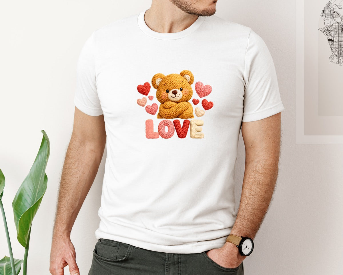brand:Bella Canvas|color:White|Yarn Crochet Cartoon Love Graphic T-Shirt