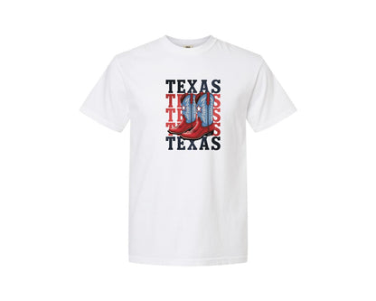 brand:Comfort Colors|color:White|Texas Cowboy Boots Western Rodeo 4 Graphic T-Shirt
