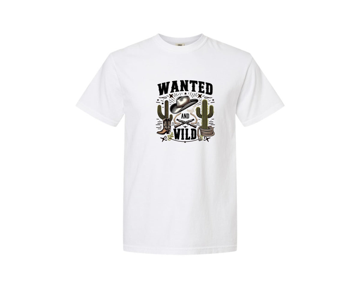 brand:Comfort Colors|color:White|Western Wanted And Wild T Shirt Graphic T-Shirt