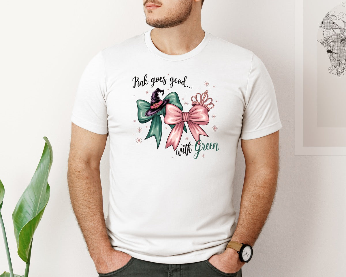 brand:Bella Canvas|color:White|Pink Goes Good With Green 4 Graphic T-Shirt