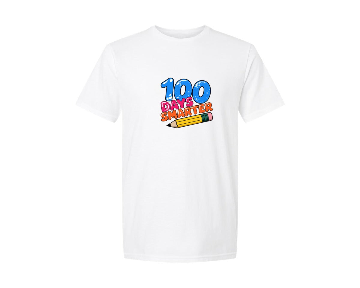 brand:Generic|color:White|100 Days Smarter Teacher Student Graphic T-Shirt