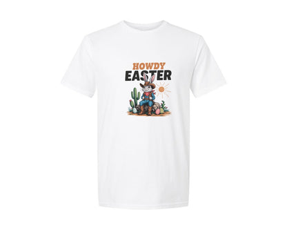 brand:Generic|color:White|Howdy Easter Western Cowboy Bunny 2 Graphic T-Shirt