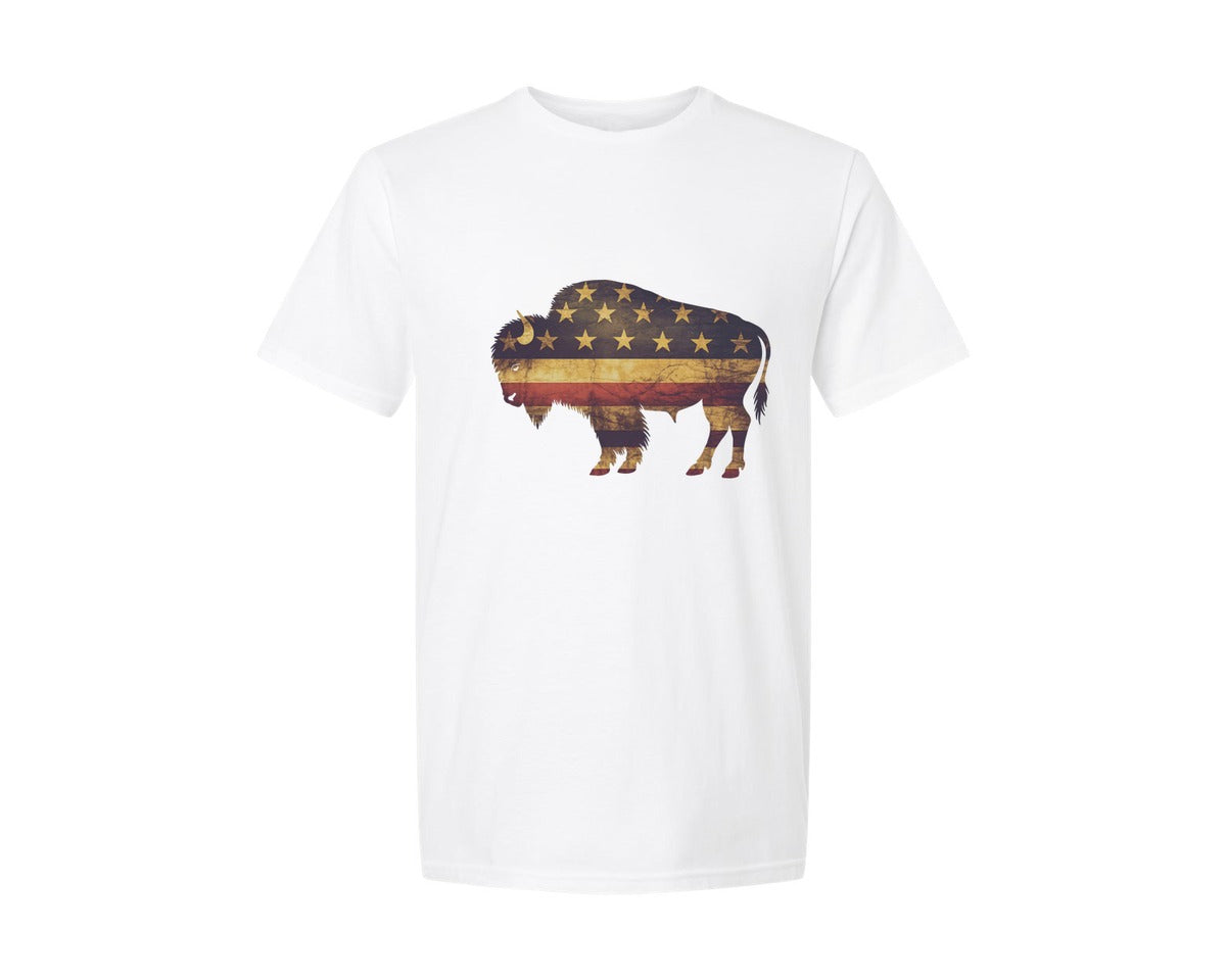 brand:Generic|color:White|American Bison Patriotic Usa Flag 4 Graphic T-Shirt