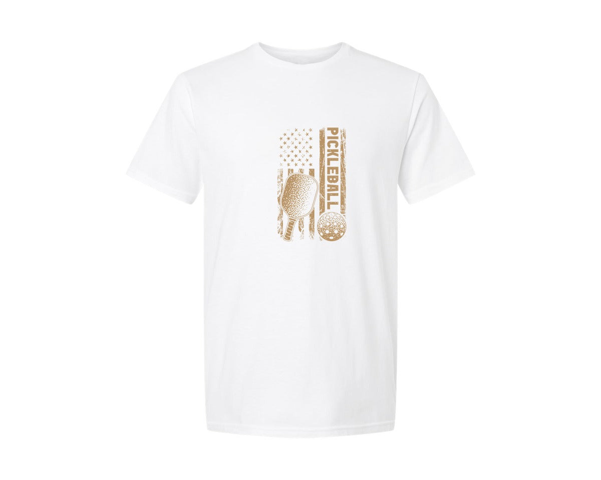 brand:Generic|color:White|Pickleball Us Flag T Shirt Design Graphic T-Shirt