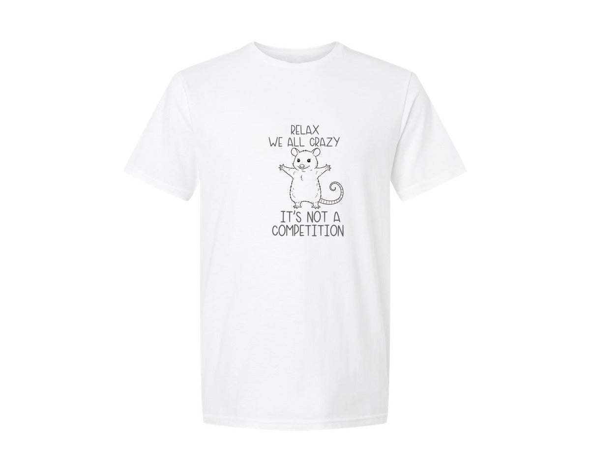 brand:Generic|color:White|Relax We All Crazy Funny Possum T Shirt Graphic T-Shirt