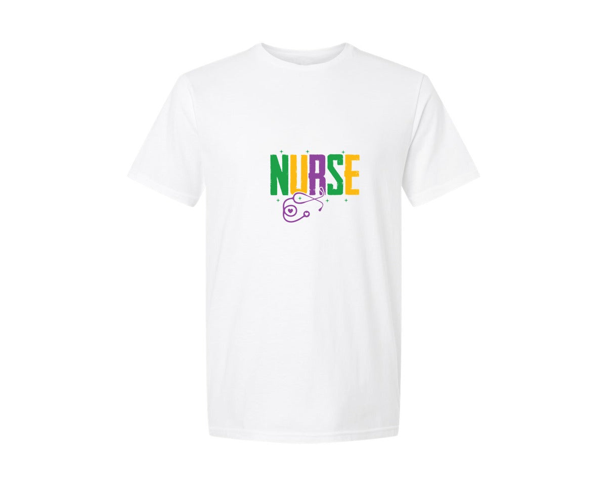 brand:Generic|color:White|Nurse Mardi Gras Mardi Gras Nurse Graphic T-Shirt
