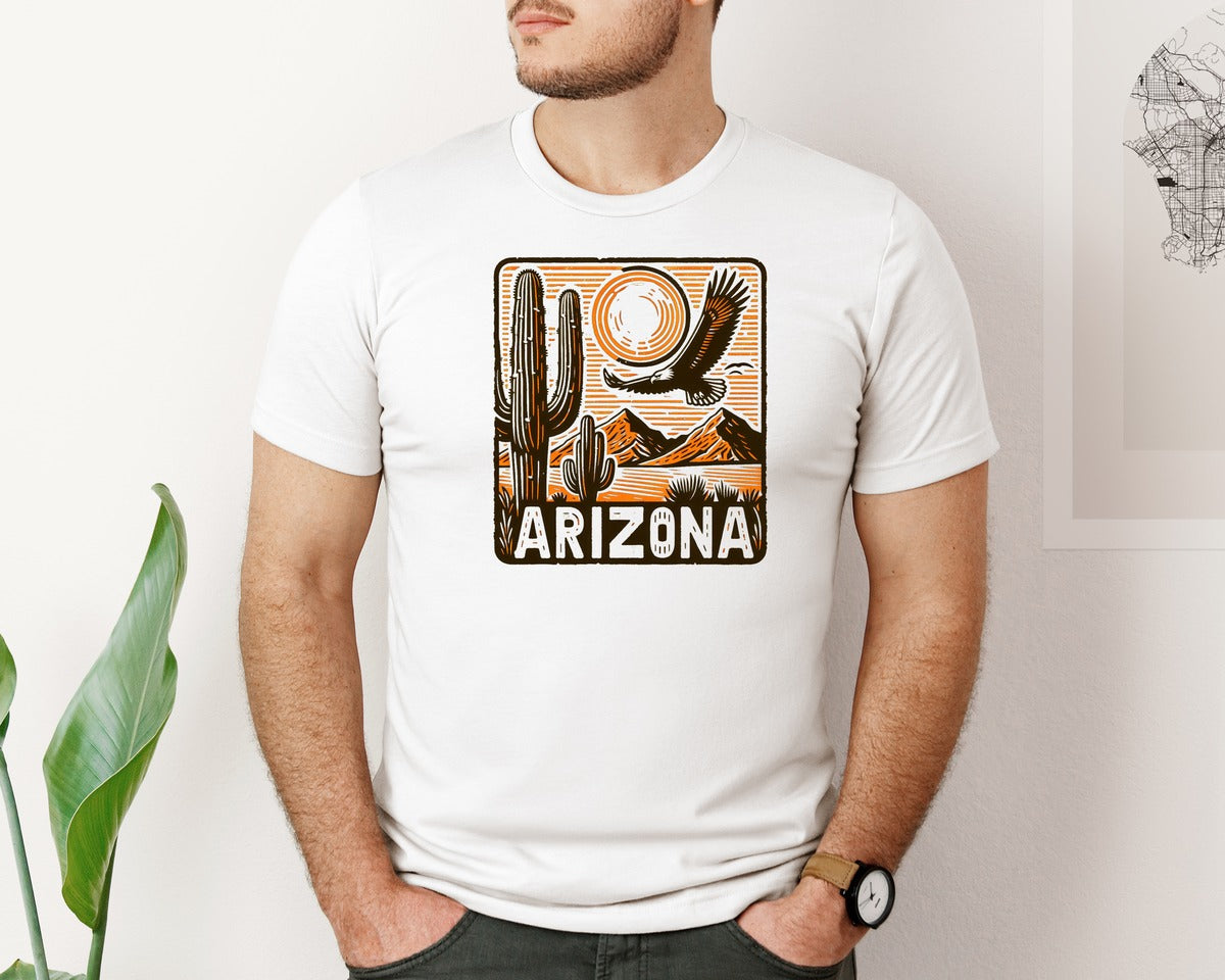 brand:Bella Canvas|color:White|Arizona Desert Cactus Art Graphic T-Shirt