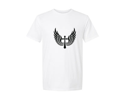 brand:Generic|color:White|Angel Wings Cross Symbol Graphic T-Shirt