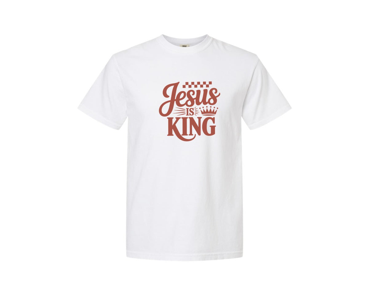 brand:Comfort Colors|color:White|Christian Typography Jesus Is King Graphic T-Shirt