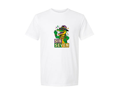 brand:Generic|color:White|Mardi Gras Gator Six Seven Graphic T-Shirt